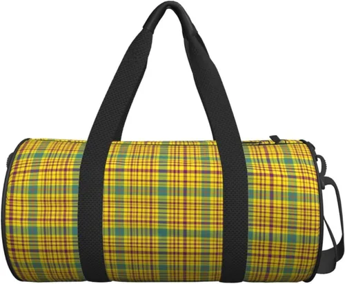 Vista 7 de Large Duffle Bag for Travel - Retro Yellow Plaid Print Gym Bag for Women Men, Travel Foldable Bags for Women Men with Zippered Multiple Pockets