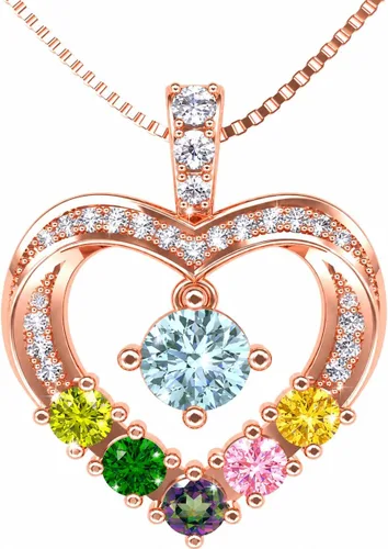 Vista 19 de Central Diamond Center Collar con piedra natal de corazón para madre e hijo con 1-6 piedras preciosas de imitación en plata de ley, oro de 10