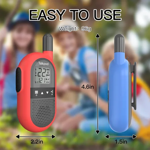 Vista 6 de Talkpod F40 Walkie Talkies 2 unidades para niños, adultos, radio FRS de mano de 2 vías con batería de iones de litio 22CH Walkie Talkie familiar