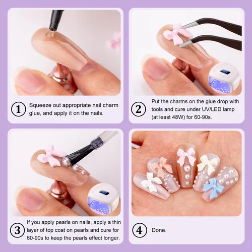 Vista 5 de Dijes acrílicos para uñas de múltiples formas y colores, arco de flores de corazón, estrella, mariposa, perla estrellada, joyas AB para decoraciones