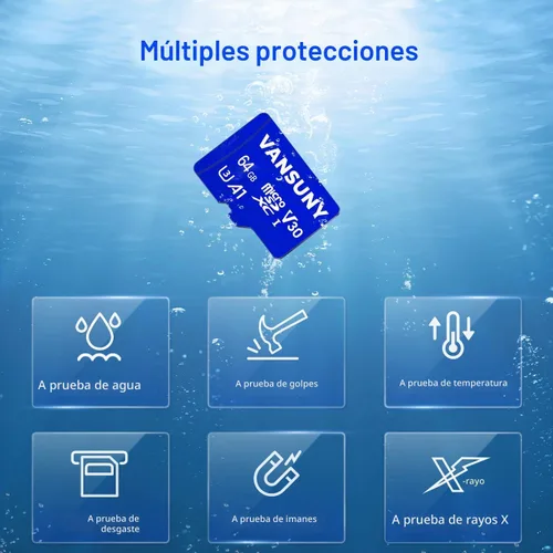 Vista 8 de Vansuny Tarjeta Micro SD de 64GB microSDXC con adaptador SD A1 App Performance V30 Grabación de video 4K C10 U3 Micro SD para teléfono, cámara
