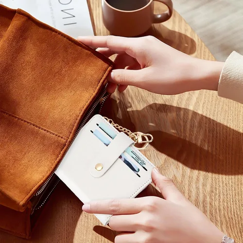 Vista 8 de Airkit Billeteras pequeñas para mujer, con bloqueo RFID, de cuero, con ventana de identificación, carteras para tarjetas para mujer, con monedero