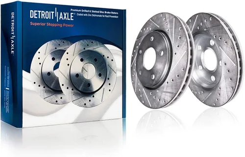 Vista 45 de Detroit Axle - Rotores de freno para Ford 2013-2019 Explorer Taurus Flex Lincoln MKT MKS, rotores de freno de disco ranurados perforados de repuesto