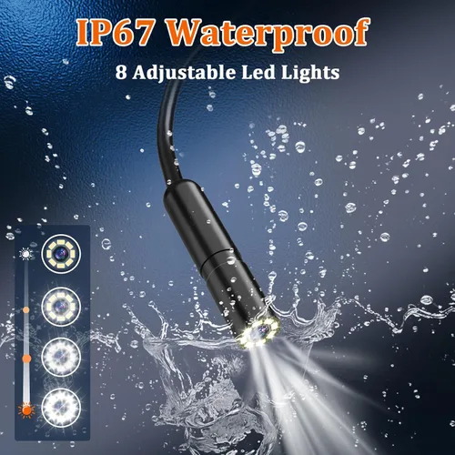 Vista 4 de Endoscopio de doble lente con luz, cámara endoscopio con luz con pantalla IPS de 4.3 pulgadas, HD 1920P con 8 luces LED, cable semirrígido de 16.4