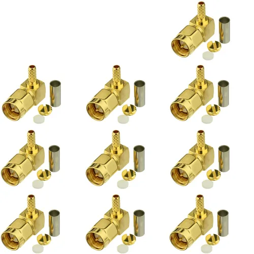 Vista 9 de Eightwood Conector RF de crimpado hembra de mamparo RP-SMA para cable RG316 RG174 Paquete de 10 RP-SMA hembra con conector pin macho, 50 ohmios