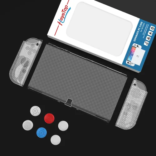 Vista 9 de HEYSTOP Funda compatible con Nintendo Switch OLED modelo 2021, funda protectora de PC acoplable con cómoda funda Joy-Con de TPU y 6 tapas para pulgar