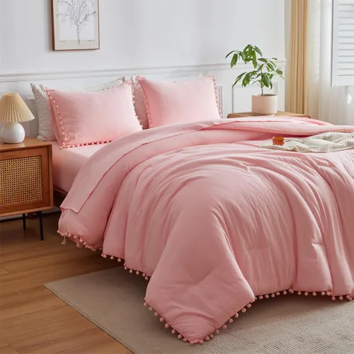Vista 2 de IHOUSTRIY Juego de edredón rosa para niños, tamaño individual, cama en una bolsa, tamaño individual, 5 piezas para adolescentes y niñas