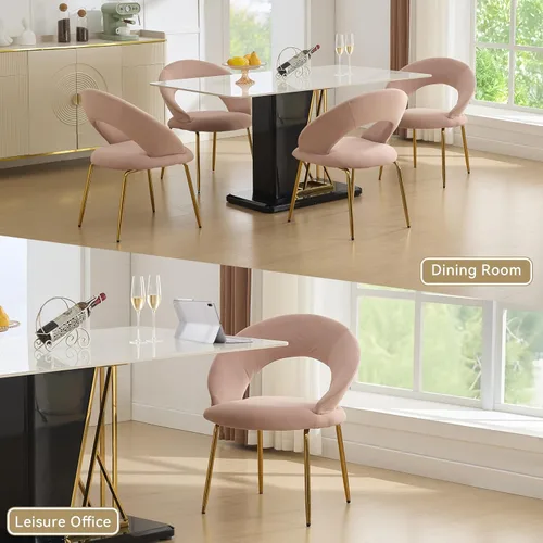 Vista 5 de Modern Dining Chairs with Curved Backrest and Metal Legs, Teddy Fabric Upholstered Desk Chair for Kitchen Dining Room Table & Chair Sets, Seating