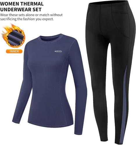 Vista 3 de HiZiTi Ropa interior térmica para mujer conjunto de pantalones largos con forro polar de capa base