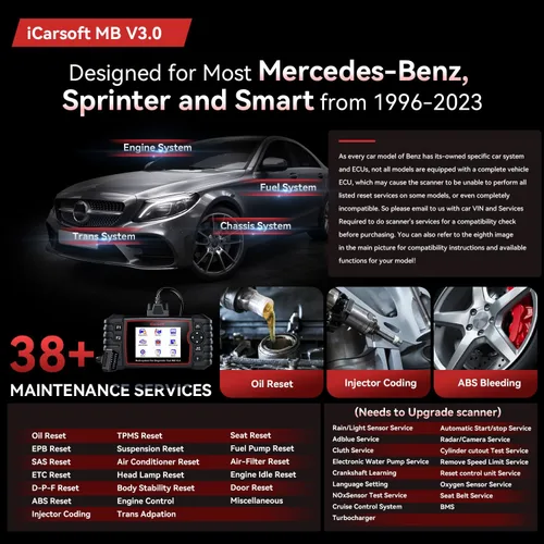 Vista 2 de Herramienta de diagnóstico bidireccional para la mayoría de Mercedes-Benz/Sprinter/Smart de 1996-2023 iCarsoft MB V3.0 Versión 2025 38+ servicio