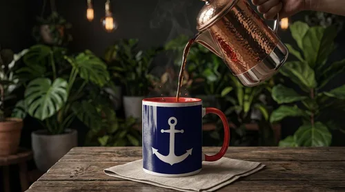 Vista 4 de 3dRose Taza roja de dos tonos con diseño de ancla náutica azul marino y blanco de 11 oz