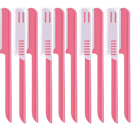 Vista 9 de 10 piezas de maquinilla de afeitar de cejas para mujer, afeitadora facial, moldeador de cejas, herramienta de modelado con cubierta (negro)