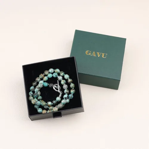 Vista 6 de GAVU Collar con cuentas anudadas a mano para hombre, Collar de cristal para hombres turquesa (African Turquoise)