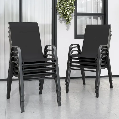 Vista 21 de Sillas de patio, sillas de comedor apilables para todo tipo de clima, tela de textileno y marco de metal, juego de sillas para exteriores para patio