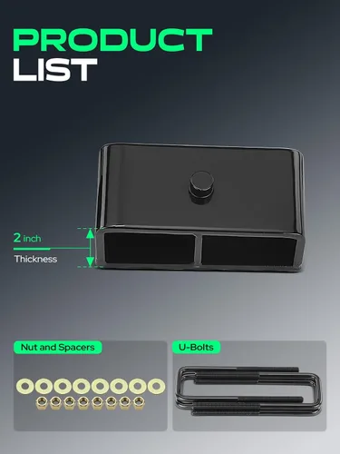Vista 5 de YHTAUTO Kit de elevación de nivelación trasera de 2 pulgadas, pernos en U cuadrados extendidos y bloques de elevación con kit de hardware compatible