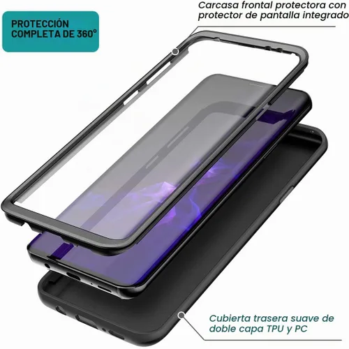 Vista 3 de SURITCH Funda para Samsung Galaxy S9 Plus, [protector de pantalla integrado] negro mate duro protección de cuerpo completo, a prueba de golpes