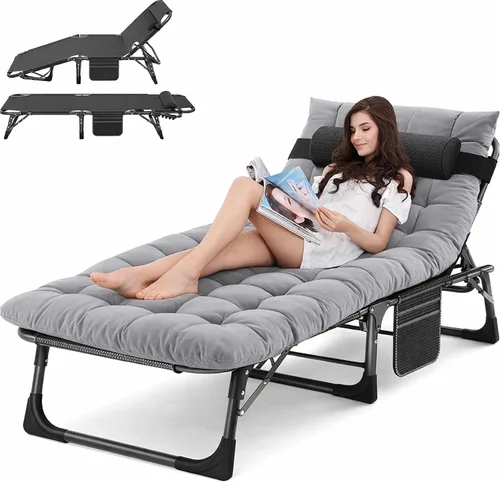 Vista 22 de ABORON - Silla de bronceado 3 en 1 extragrande con tapete y reposabrazos, tumbonas plegables resistentes, 5 posiciones para exteriores, para playa