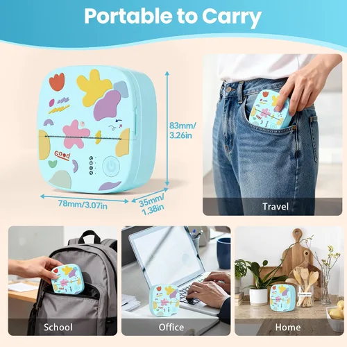 Vista 7 de Mini impresora portátil de calcomanías, mini impresora térmica con 3 rollos de papel, cápsulas de impresión sin tinta Bluetooth, etiquetadora