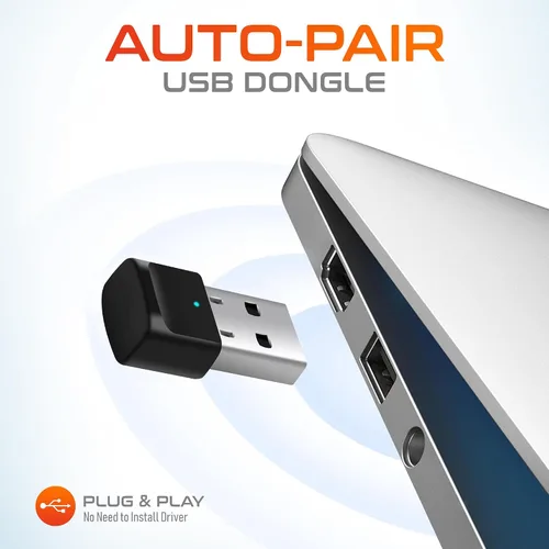 Vista 4 de Delton 10 auriculares Bluetooth para computadora, auriculares inalámbricos sobre la cabeza con micrófono de cancelación de ruido, dongle USB