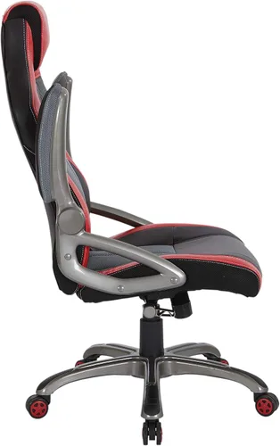 Vista 5 de OSP Home Furnishings Race Car - Silla ajustable para juegos, cuero consolidado gris carbón con detalles rojos