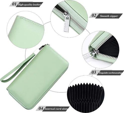 Vista 5 de OIDERY Cartera para tarjetas de crédito de gran capacidad para mujer, bloqueo RFID con correa extraíble