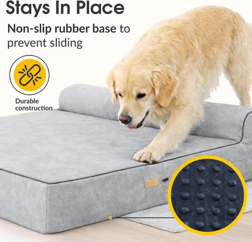 Vista 29 de KOPEKS Cama ortopédica de espuma viscoelástica para perros de 7 pulgadas de grosor, cama extragrande para perros con almohada, color marrón, 50 x 34