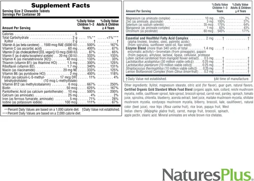 Vista 5 de NaturesPlus Animal Parade Gold Multivitamínico Masticables para niños, sabor a cereza, 60 tabletas masticables en forma de animal, con vitamina D3