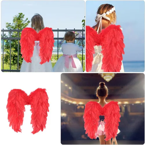 Vista 8 de Abaodam Plumas de alas de ángel para cosplay, fiesta de Halloween, accesorios de escenario para niños, rojo