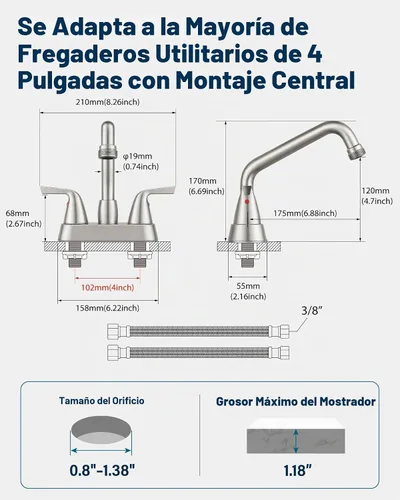 Vista 7 de Aolemi Grifo para lavadero utilitario, extremo roscado NPT de 3/4", níquel Níquel cepillado