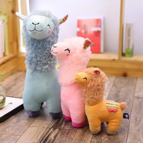 Vista 6 de YUKOUQIAN Animal de peluche de llama, juguete de alpaca suave y lindo de 25 cm para niñas y niños (azul Alpaca Yinghua)