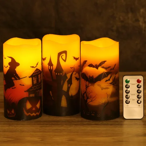 Vista 7 de Juego de 3 velas de cristal dorado sin llama con control remoto y temporizador, velas LED de cera real controladas con llama 3D parpadeante, D 3