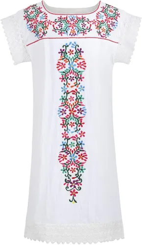 Vista 8 de Vestidos casuales de verano para mujer, vestido mexicano, campesino, midsommar, bordado, tradicional, con volantes, salida de playa, color negro