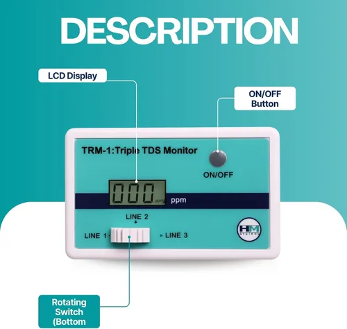 Vista 3 de HM Digital Monitor de TDS RO/DI triple en línea con conexiones T de 1/4 pulgada