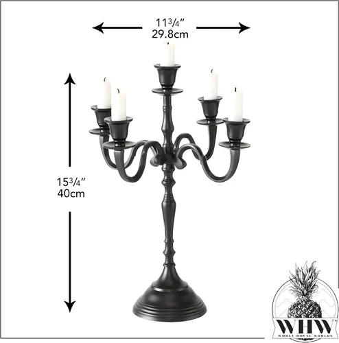 Vista 5 de Hamptons - Candelabro de cinco velas, acabado negro rústico, estilo granja