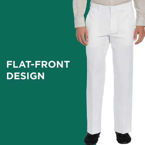 Vista 5 de Cubavera Pantalones de vestir de mezcla de lino para hombre, parte delantera plana, tela transpirable ligera, tejido liso duradero, 30, 32 pulgadas