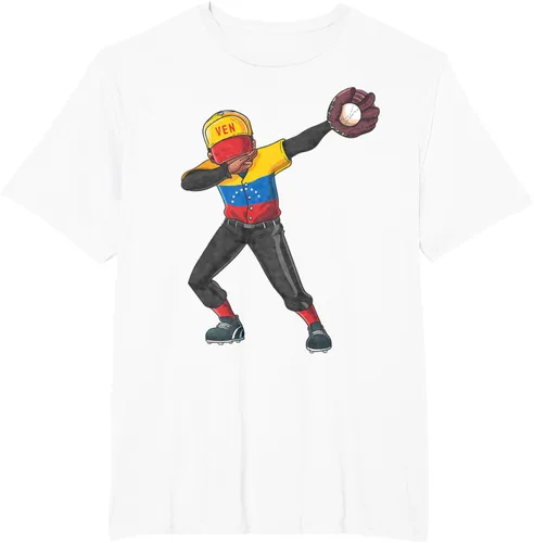 Vista 15 de Baseball Dabbing Venezuela Player Catcher Pitcher Hombres Niños Camiseta, Negro