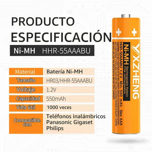 Vista 4 de 4 unids HHR-55AAABU AAA 1.2 V batería para Panasonic teléfono inalámbrico teléfono DECT 6.0 550mAh recargable NI-MH