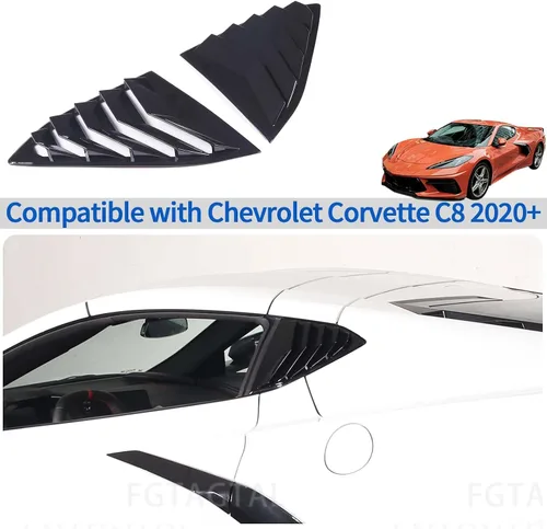 Vista 7 de Cubierta de persiana lateral trasera compatible con Chevrolet Corvette C8 2020-2025, cubierta de ribete de persianas de ventana trasera, accesorios