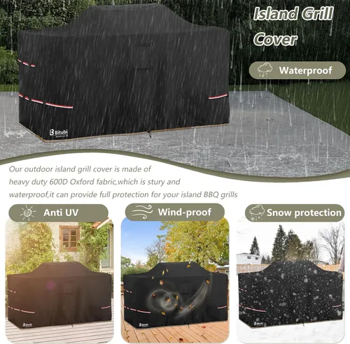 Vista 5 de Bitubi Cubierta para Parrilla de Isla de 78 Pulgadas - 600D Impermeable de Servicio Pesado Protección para Todo Tipo de Clima Cubierta de Parrilla
