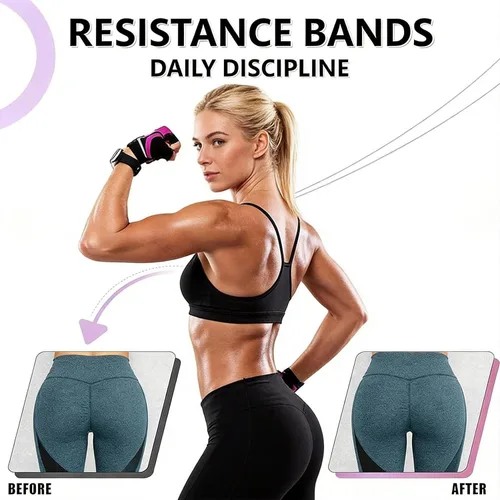 Vista 5 de Bandas de ejercicio, 3 niveles de resistencia, bandas de entrenamiento de tela para hombres y mujeres, bandas de tela antideslizante