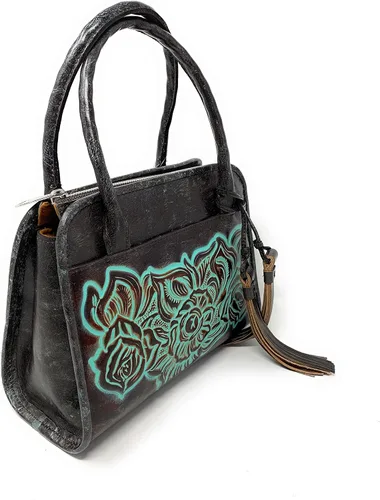 Vista 3 de Patricia Nash Tooled - Bolso de cuero París pequeño turquesa