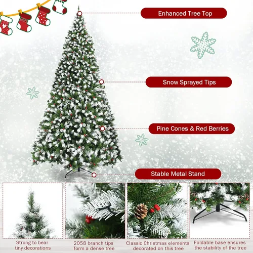 Vista 5 de Happygrill - Árbol de Navidad artificial preiluminado de 2.7 m con nieve, decoración de Navidad con 900 luces LED blancas cálidas preencordadas