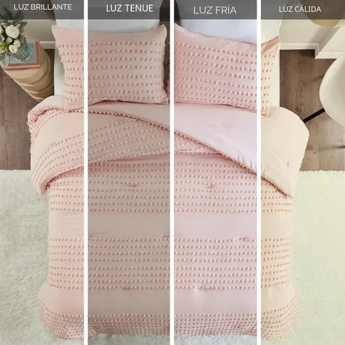 Vista 3 de [Usado] Comfort Spaces Juego de edredón de algodón con diseño de pompones de tul Jacquard, relleno alternativo, ropa de cama moderna para todas