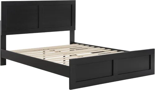 Vista 8 de KISLOT - Marco de cama de madera tamaño matrimonial con cabecera y estribo, base de colchón de plataforma de madera, muebles de dormitorio