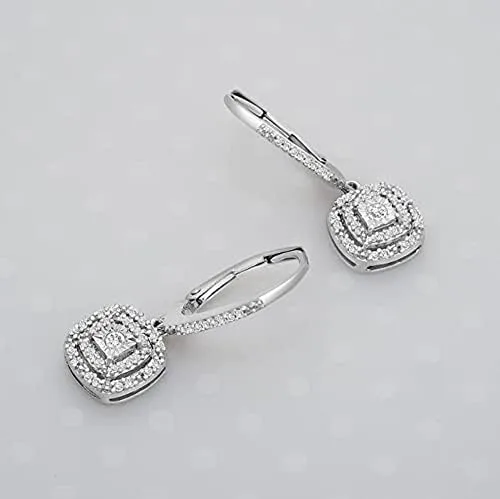 Vista 3 de Timeless Love Juego de aretes colgantes cuadrados de diamante de 14 CTTW en oro amarillo pulido sobre plata de ley o plata de ley, joyería delicada