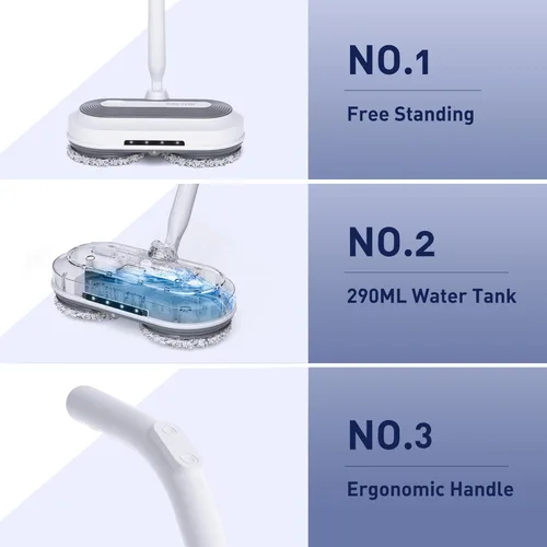 Vista 6 de Trapeador eléctrico inalámbrico, limpiador eléctrico de piso con rociador de agua y faro LED, tiempo de trabajo de 50 minutos, tanque de agua de 9.8
