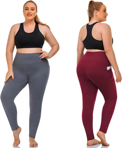 Vista 2 de NEW YOUNG Paquete de 3 leggings de talla grande con bolsillos para mujer, cintura alta, control de abdomen, pantalones de yoga para entrenamiento
