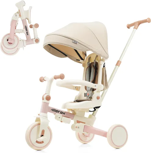Vista 10 de Triciclo de bebé 7 en 1, triciclo plegable para niños, pedal extraíble para edades de 1 a 6 años, color azul 7 en 1