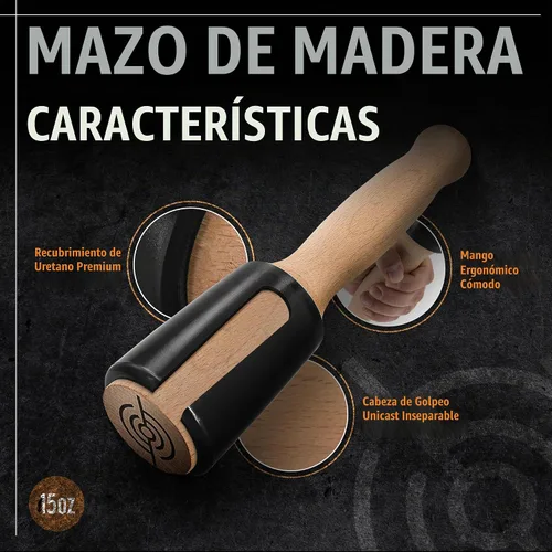 Vista 5 de Mazo de tallado de madera de precisión de 15 onzas para carpintería, cómodo mango de madera que reduce la fatiga de la mano, cabeza de uretano que