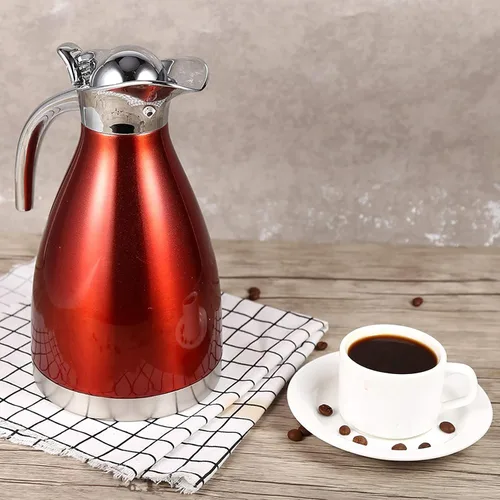 Vista 2 de Ther-mo - Olla de acero inoxidable, doble pared aislada al vacío, termo para café, agua caliente, té (1.5L-C-RED-A)